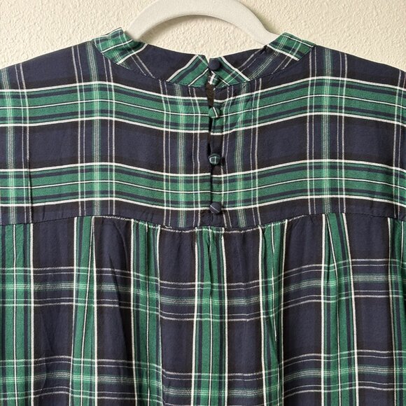 Loft Top Womens Size M Blue Green Plaid Long Sleeve Mock Neck Academia Preppy - Picture 4 of 10